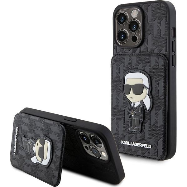 Karl Lagerfeld Klhcp15Xsakknsck Custodia Rigida Per Iphone 15 Pro Max 6.7 Czarny/Nero Saffiano Cardslots E Stand Monogram Ikonik Patch-image