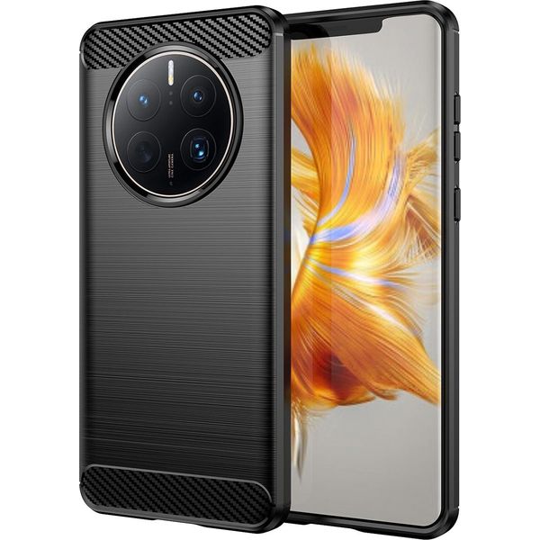 Custodia Per Huawei Mate 50 Pro In Silicone Tpu Morbido, Fibra Di Carbonio, Custodia Protettiva Antiurto Nera-image