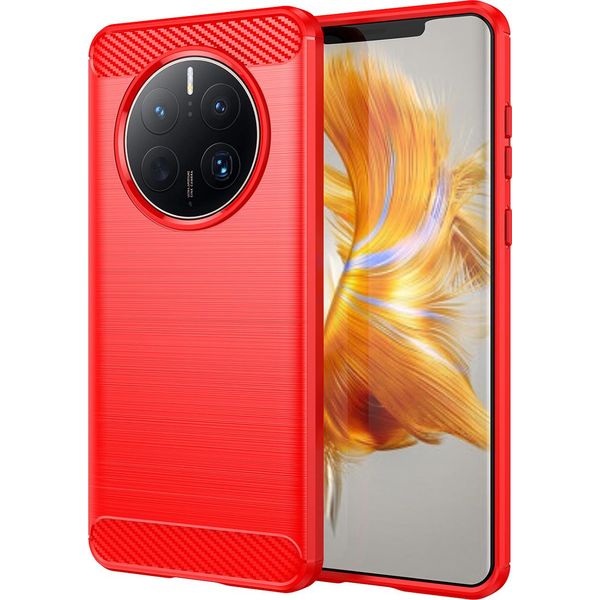 Custodia Per Huawei Mate 50 Pro In Silicone Tpu Morbido, Fibra Di Carbonio, Custodia Protettiva Antiurto Rossa-image