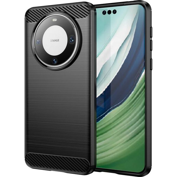 Custodia Per Huawei Mate 60 Pro In Silicone Tpu Morbido, Fibra Di Carbonio, Custodia Protettiva Antiurto Nera-image