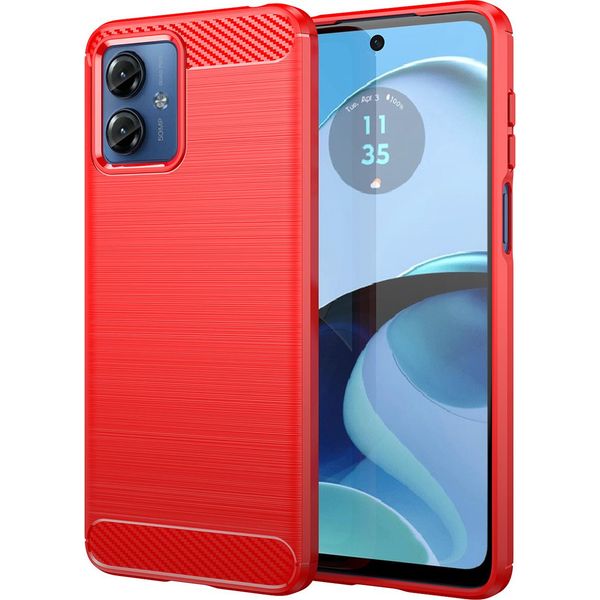 Custodia Per Motorola Moto G14 In Silicone Tpu Morbido, Fibra Di Carbonio, Custodia Protettiva Antiurto Rossa-image