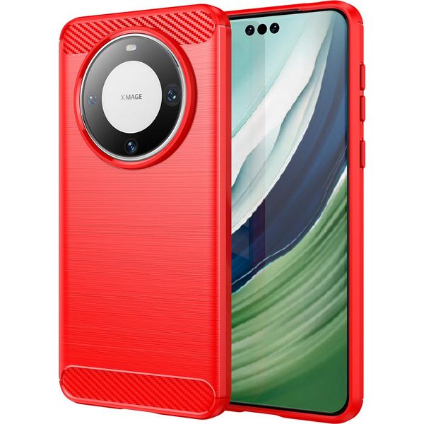 Custodia Per Huawei Mate 60 Pro In Silicone Tpu Morbido, Fibra Di Carbonio, Custodia Protettiva Antiurto Rossa-image