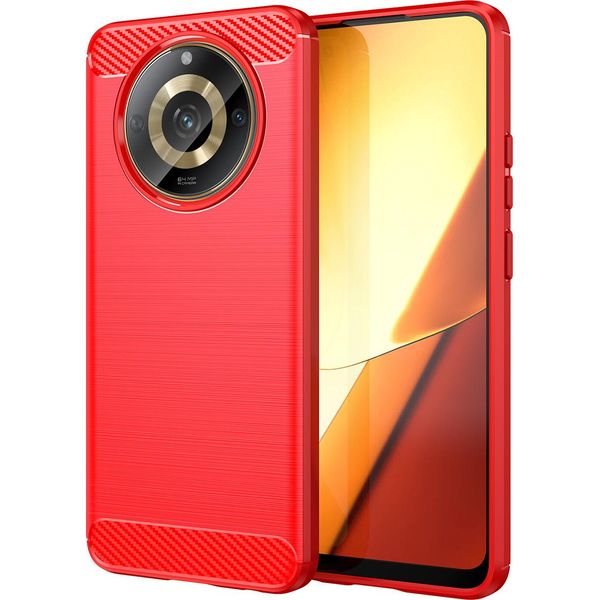 Custodia Per Realme 11 5G In Silicone Tpu Morbido, Fibra Di Carbonio, Custodia Protettiva Antiurto Rossa-image