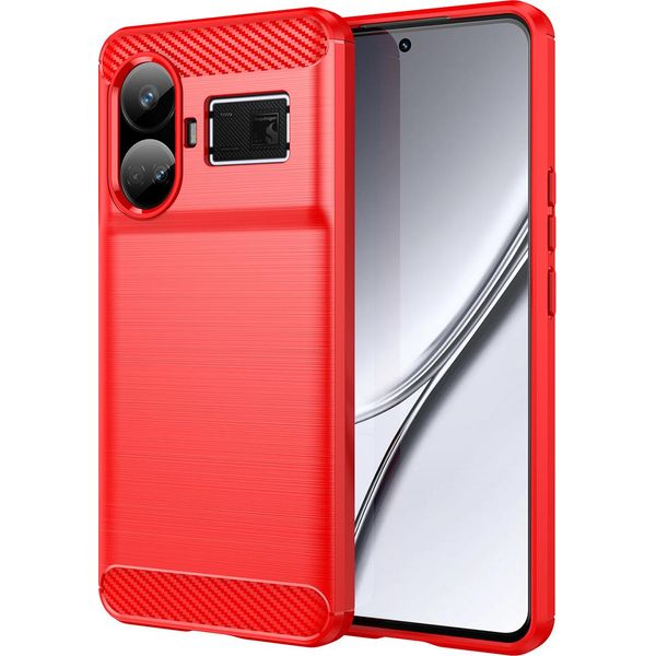 Custodia Per Realme GT5 In Silicone Tpu Morbido, Fibra Di Carbonio, Custodia Protettiva Antiurto Rossa-image