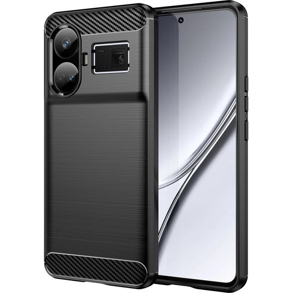 Custodia Per Realme GT5 In Silicone Tpu Morbido, Fibra Di Carbonio, Custodia Protettiva Antiurto Nera-image