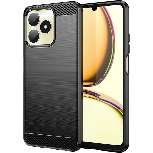Custodia Per Realme C53 In Silicone Tpu Morbido, Fibra Di Carbonio, Custodia Protettiva Antiurto Nera-image