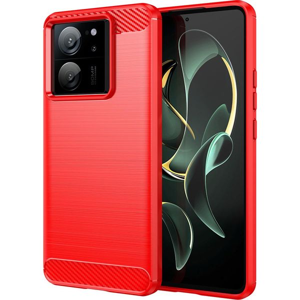 Custodia Per Xiaomi 13T / 13T Pro / Redmi K60 Silicone Tpu Ultra Morbido, Fibra Di Carbonio, Custodia Protettiva Antiurto Rosso-image