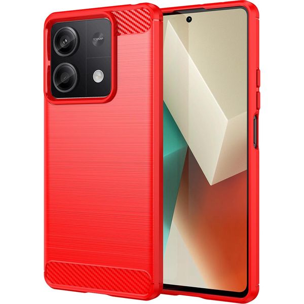 Custodia Per Xiaomi Redmi Note 13 In Silicone Tpu Morbido, Fibra Di Carbonio, Custodia Protettiva Antiurto Rossa-image