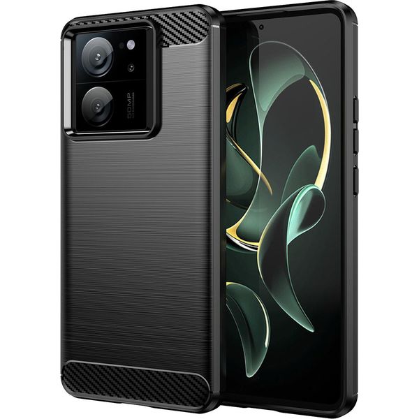 Custodia Per Xiaomi 13T / 13T Pro / Redmi K60 Silicone Tpu Ultra Morbido, Fibra Di Carbonio, Custodia Protettiva Antiurto Nero-image