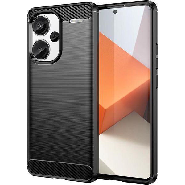 Custodia Per Xiaomi Redmi Note 13 Pro+ In Silicone Tpu Morbido, Fibra Di Carbonio, Custodia Protettiva Antiurto Nera-image