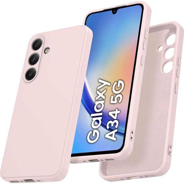 Custodia Per Samsung Galaxy A34 Morbido Silicone Liquido, Custodia In Gomma Antiurto Rosa-image