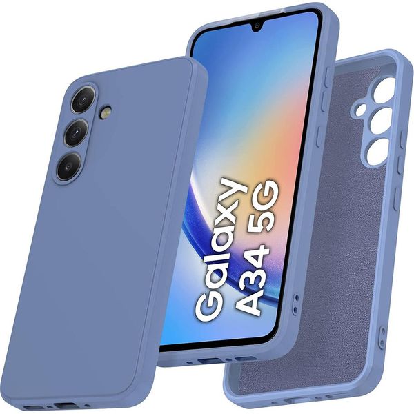 Custodia Per Samsung Galaxy A34 Morbido Silicone Liquido, Custodia In Gomma Antiurto Grigio-image