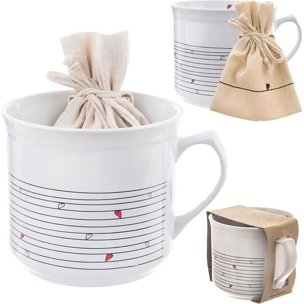 Orion Tazza In Ceramica Con Sacchetto Tazza Da Tè Tazza Da Caffè Tazza In Ceramica Bianca Heart 650 Ml-image