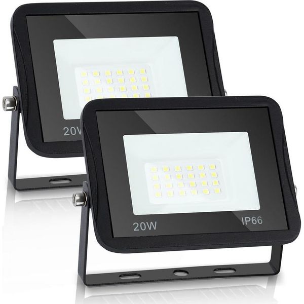 Yakimz 20W 2X Proiettore Led Faretto Led Impermeabile Proiettore Da Esterno Luce Di Sicurezza Da Esterno Per Giardino Garage Bianco Freddo-image