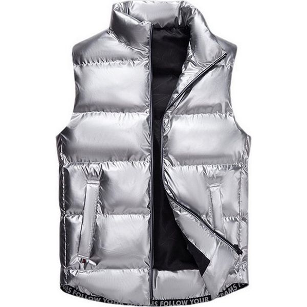 Gilet Caldo Da Uomo Con Collo Alto In Argento, Nuove Giacche Senza Maniche Lucide Per L'autunno E L'inverno, Taglia L-image