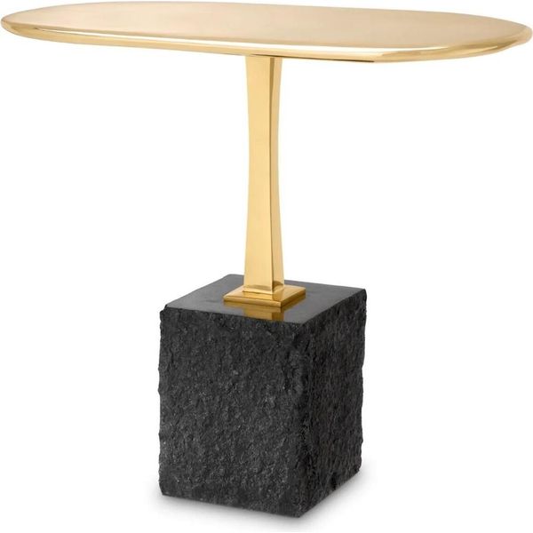 Casa Padrino Tavolino Ottone / Nero 56 X 36 X H. 50 Cm - Tavolino Ovale In Ottone Con Base In Granito - Mobili - Mobili Per Il Soggiorno - Arredi - Arredi Per Il Soggiorno-image