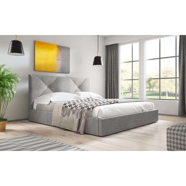 Gutto Letto Imbottito Con Rete 120Cm Grigio Moderno In Tessuto Intrecciato Con Vano Contenitore Rete A Doghe In Legno Trapuntata-image