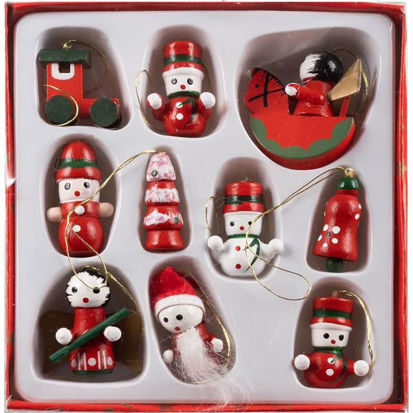 Set Di Ornamenti In Legno Per L'albero Di Natale Decorazioni Per L'albero Di Natale Stella Babbo Natale Campana Dell'albero Di Natale Angelo 10 Pezzi 22943-image
