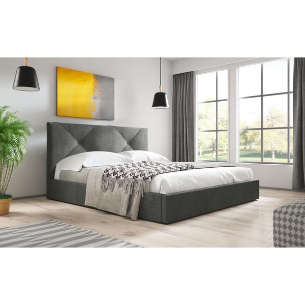 Gutto Letto Imbottito Con Contenitore 120Cm Grigio Scuro Tessuto Moderno Con Contenitore Doghe In Legno Doghe In Legno Doghe In Legno-image