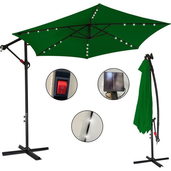 Swanew Ombrellone Verde Led Solare Ø350Cm Ombrellone Semaforo Ombrellone Da Giardino Ombrellone Da Mercato Ombrellone Da Balcone A Manovella Alluminio Inclinabile-image