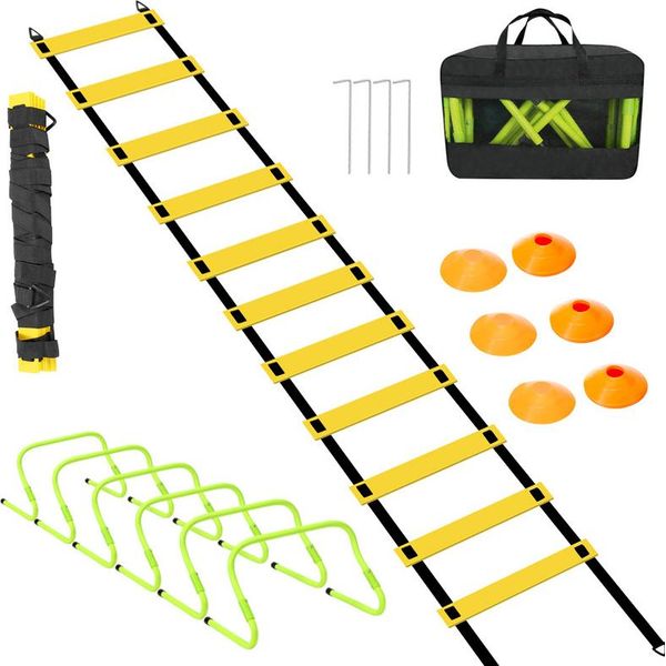 Yakimz Scala Di Coordinazione Set Di Allenamento Agilità Coni Calcio Ostacoli Di Coordinazione Regolabile Velocità/Agilità Aiuto Per Bambini-image