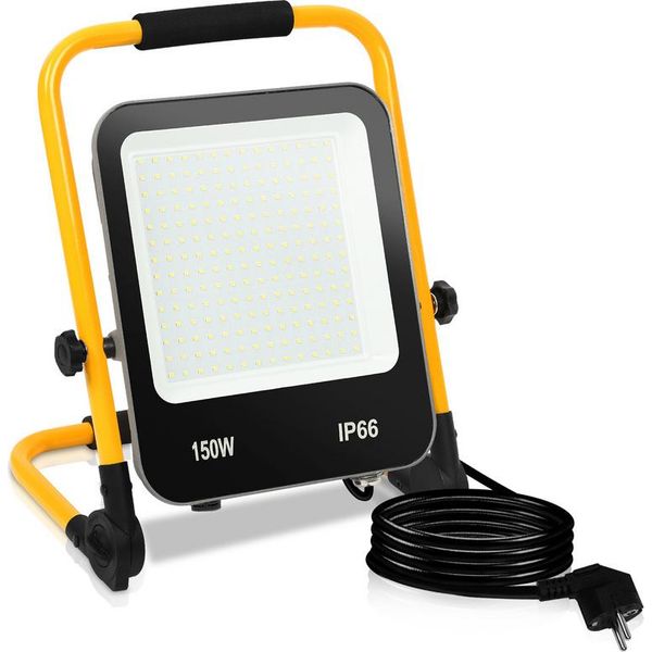 Yakimz Proiettore Treppiede 150W Led Proiettore Bianco Freddo Giallo Treppiede Faretto Da Costruzione Proiettore Da Costruzione Lampada Da Esterno Interno Giardino Garage-image