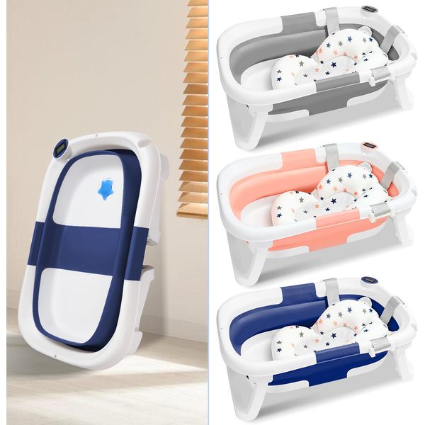 Tolletour Vasca Da Bagno Per Bambini 60,5X43X20,5Cmvasca Da Bagno Per Bambini Pieghevole Blu Pp+Pte Vasca Da Bagno Per Bambini Con Pedana Antiscivolo (Con Cuscino Di Seduta)-image