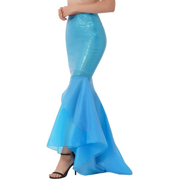 Donna Sirena Gonna Coda Taglia S Costume Sirena Coda Paillettes Gonna Maxi Gonna Festosa Pavimento-Lunghezza Per Carnevale Festa Di Halloween-image