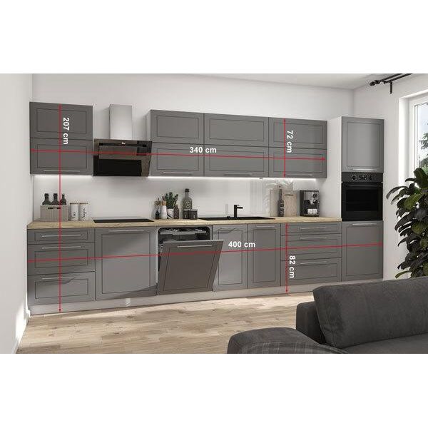 Mobile Cucina Kvantum Altezza 400 Cm Ribalta Bianca Frontali Mdf Polvere Grigio Opaco Estensione Parziale-image