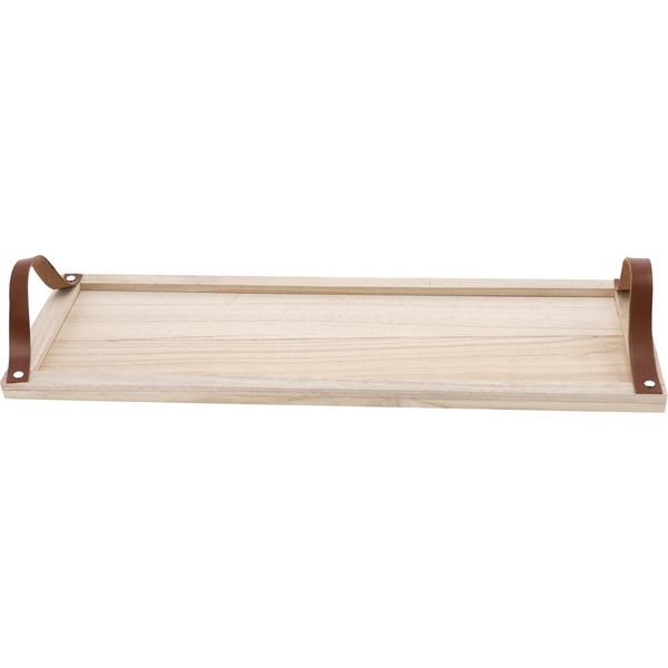 Vassoio Decorativo In Legno Con 2 Maniglie In Pelle - Circa 60 X 20 Cm-image