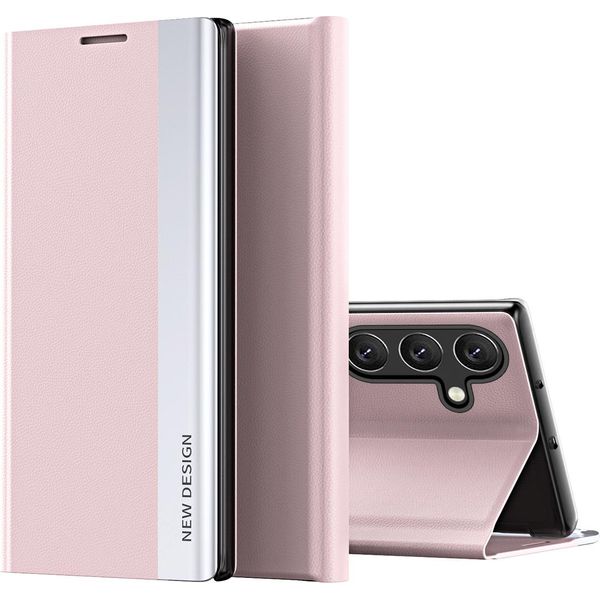 Custodia Galaxy A34 5G, Custodia Flip Stand Magnetica In Finto Cuoio Per Samsung Galaxy A34 5G Rosa-image