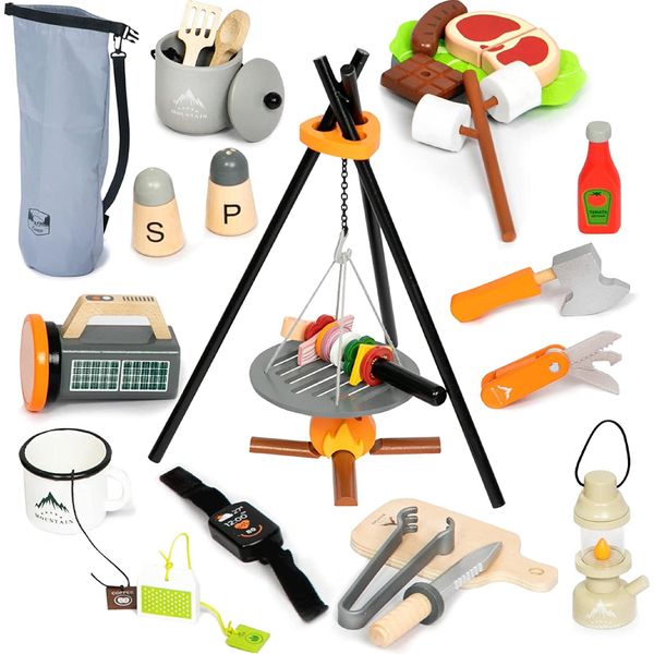 Umu® Set Da Campeggio In Legno Per Bambini 45 Pezzi - Giochi D'avventura Per Bambini Di 2, 3, 4, 5 Anni-image