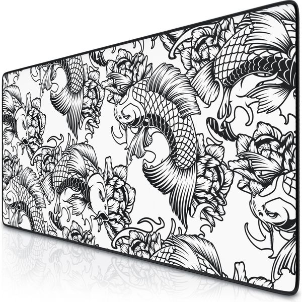 Titanwolf Xxl Speed Mouse Pad Titanwolf Black 900 X 400 Mm, Tappetino Per Mouse Xxl, Tappetino Da Scrivania Di Grandi Dimensioni, Migliora La Precisione E La Velocità, Koi Tattoo 2-image