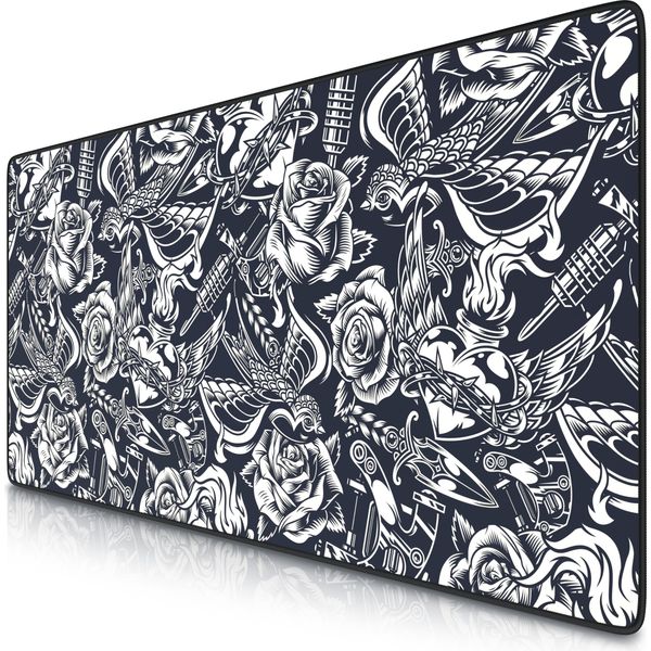 Tappetino Per Mouse Titanwolf Xxl Speed Gaming Pad Titanwolf Black 900 X 400 Mm, Tappetino Per Mouse Xxl, Tappetino Da Tavolo Di Grandi Dimensioni, Migliora La Precisione E La Velocità, Rose Tattoo-image