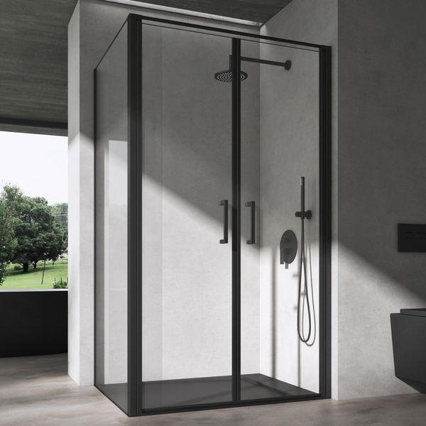 Doporro Box Doccia Rettangolare 80X90X195Cm Con Piatto Doccia Nero | Cabina Doccia Ad Angolo Doppia Porta Battente In Vetro Temperato Trasparente Easy Clean | Ravenna66K-image