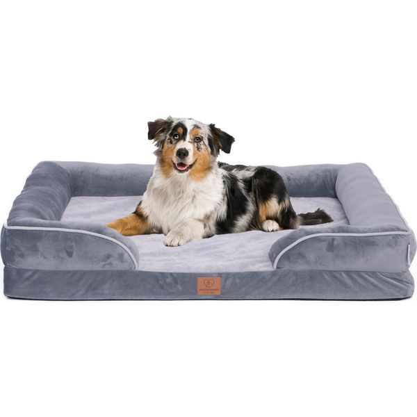 Letto Ortopedico Premium Per Cani Con Schiuma D'uovo, Cinghia Extra, Rivestimento Interno Impermeabile, Divano Per Cani, Cuscino Per Cani, Soffice, Rivestimento Sfoderabile, Lavabile, 106 X 81 X 17 Cm, Grigio Scuro (Xxl)-image