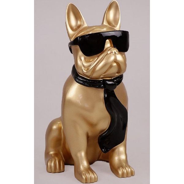Casa Padrino Statuetta Decorativa Cane Bulldog Oro/Nero H. 65 Cm - Scultura Decorativa In Resina - Decorazione Soggiorno - Statuetta Decorativa Animale-image