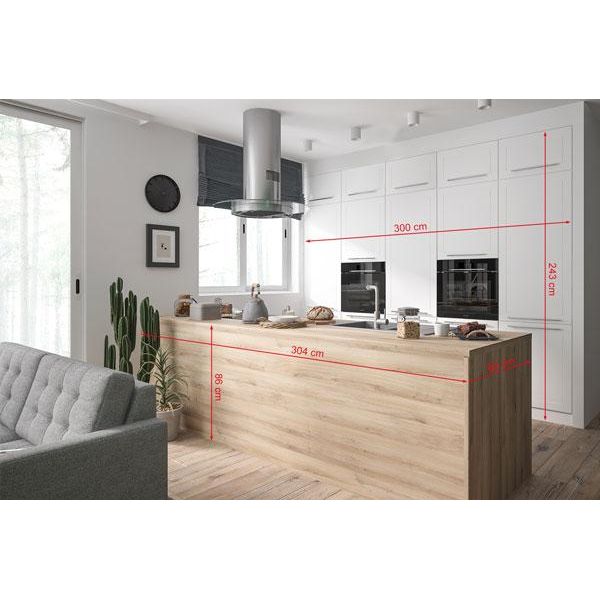 Kvantum Mobile Cucina Con Piano Di Lavoro 304X243Cm Rejs Guida A Estrazione Totale Bianco Mdf Frontali Bianco-Menta Opaco-image