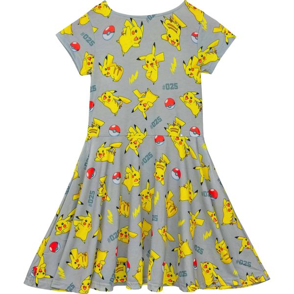 Pokemon - Vestito Con Gonna Svasata Per Bambina A Maniche Corte NS7489 (116) (Grigio)-image