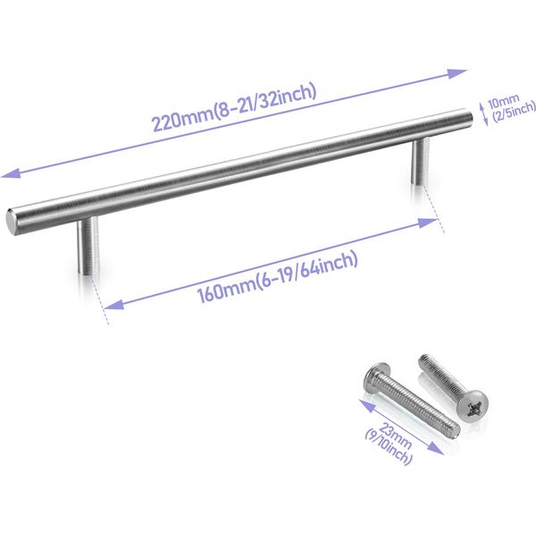 Yakimz 10X Maniglia Per Mobili Maniglia Per Porta Maniglia Per Armadio Maniglia Per Cucina Maniglie In Acciaio Inox 220X160 Ø10MM-image