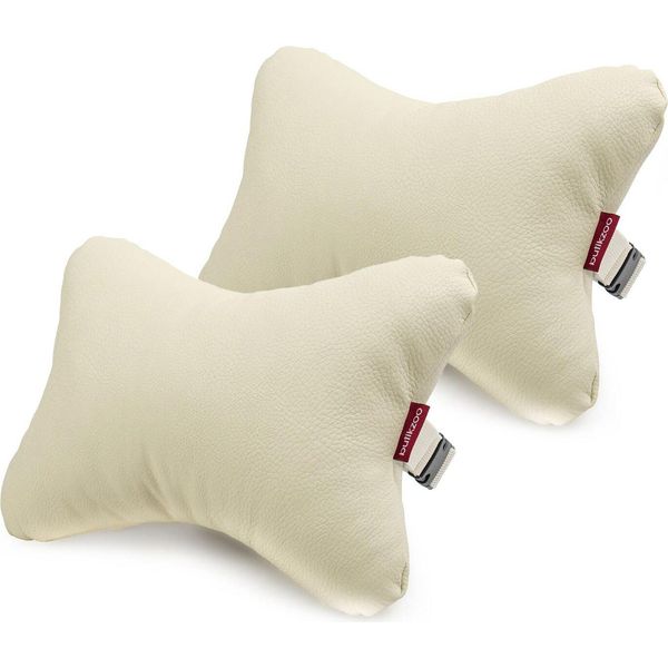 Set Di 2 Cuscini Per Il Collo Dell'auto Cuscino Poggiatesta Per Sedile Auto Cuscino Da Viaggio In Ecopelle Ecrù-image