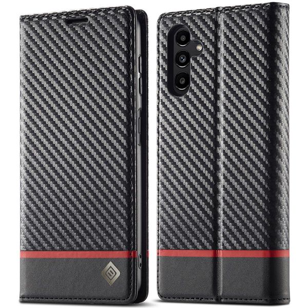 Custodia Per Samsung Galaxy S25 Custodia In Pelle Di Carbonio Con Portacarte, Magnete E Supporto Nero Orizzontale Rosso-image