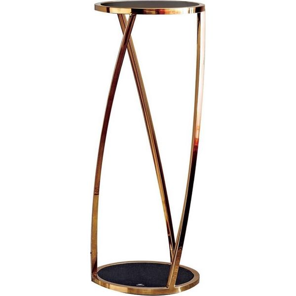 Casa Padrino Tavolino Oro/Nero Ø 35 X H. 90 Cm - Tavolino Rotondo In Acciaio Inox Con Piano In Vetro Colorato - Mobili Soggiorno - Mobili-image