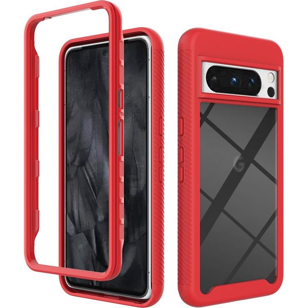 Custodia Google Pixel 8 Pro, Copertura Posteriore Trasparente Ibrida, Robusto Paraurti In Tpu, Custodia Antiurto Per Google Pixel 8 Pro Rosso-image