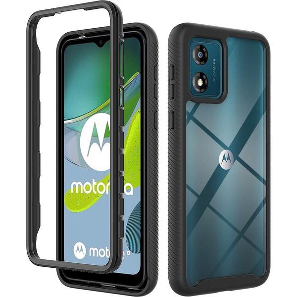Moto E13 Case, Hybrid Transparent Back Cover, Rugged Tpu Bumper, Custodia Antiurto Per Motorola Moto E13 Nero-image