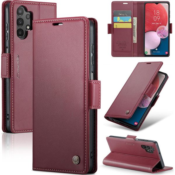 Custodia Galaxy A13, Custodia In Pelle Con Funzione Stand Per Samsung Galaxy A13 / A04S / A04 / M13 5G Rosso-image