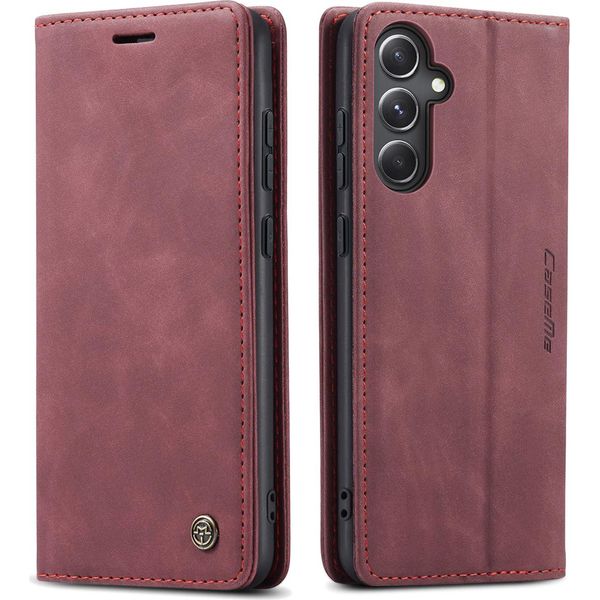 Custodia Galaxy S23 Fe, Custodia Retrò In Finto Cuoio Con Funzione Stand Per Samsung Galaxy S23 Fe Rosso-image