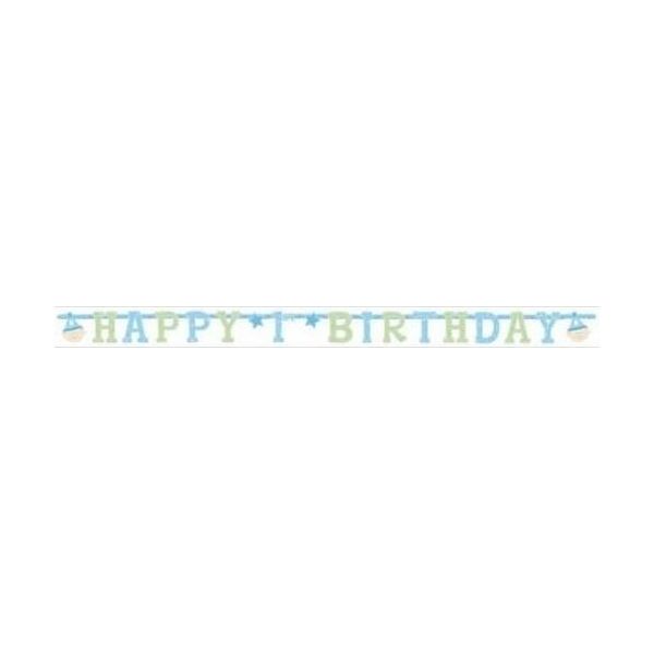 Amscan - Lettera - Bandiera "Illustrata"", 1° Compleanno SG26843 (Taglia Unica) (Blu/Verde)"-image