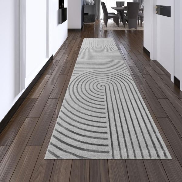 Tappeto Da Salotto Con Motivo A Linee In Grigio Dimensioni - 80 X 300 Cm-image