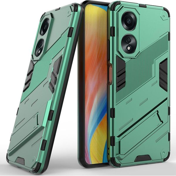 Custodia Per Oppo A58 4G Custodia Protettiva Ibrida In Pc Tpu Antiurto Con Funzione Stand Verde-image